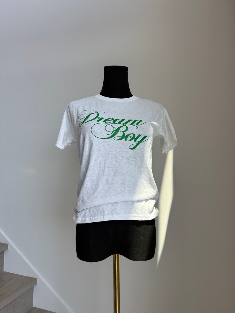 White 'Dream Boy' Script Tee with Green Print